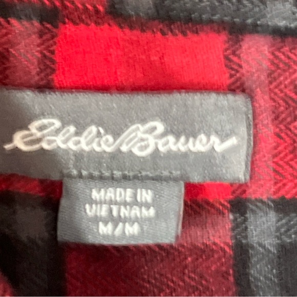 Eddie Bauer FLANNEL SHIRT RED BLACK Green Wide Plaid L/S Button checkered Cotton - Picture 7 of 12
